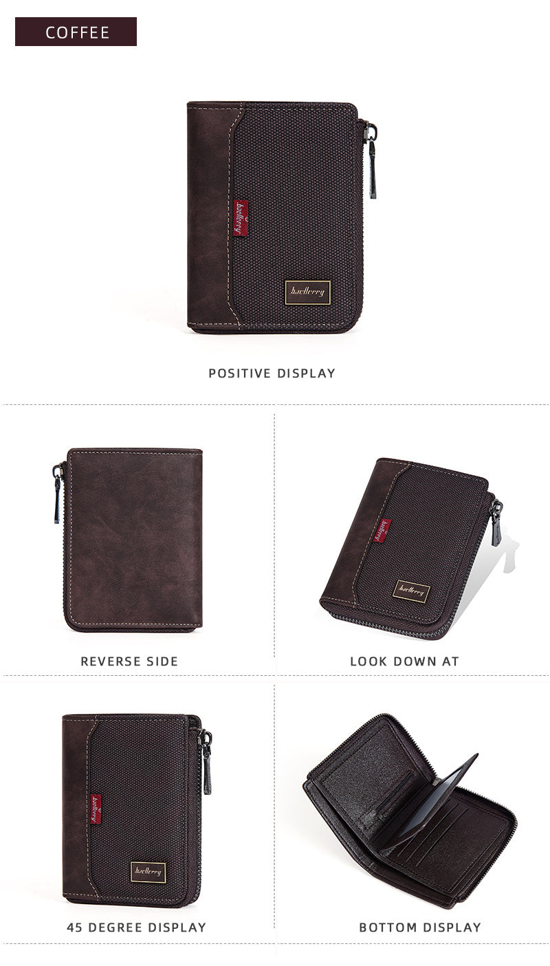 Men's Vertical Zippered Anti-RFID Wallet with Coin Pocket
