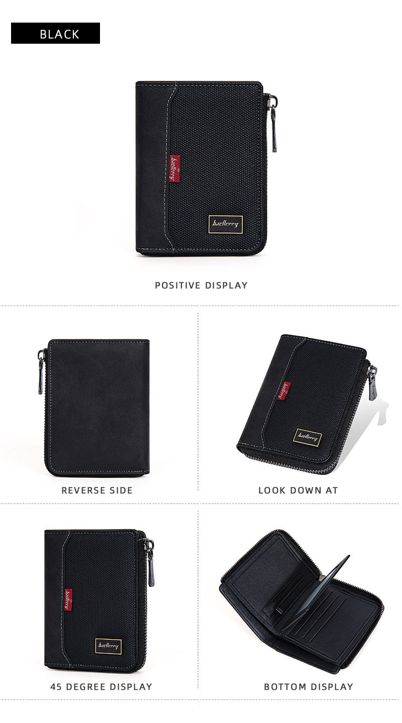 Men's Vertical Zippered Anti-RFID Wallet with Coin Pocket
