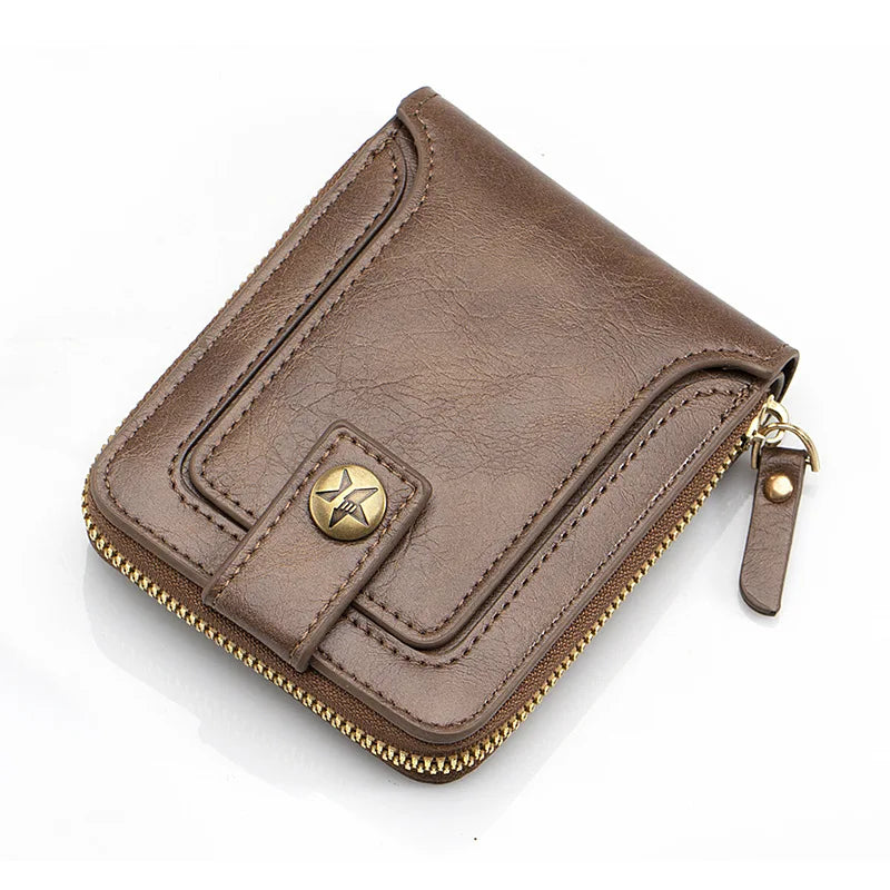 Men's Vintage PU Leather Wallet with Zipper and Snap Closure