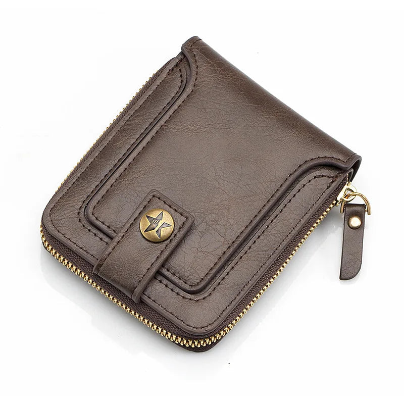 Men's Vintage PU Leather Wallet with Zipper and Snap Closure