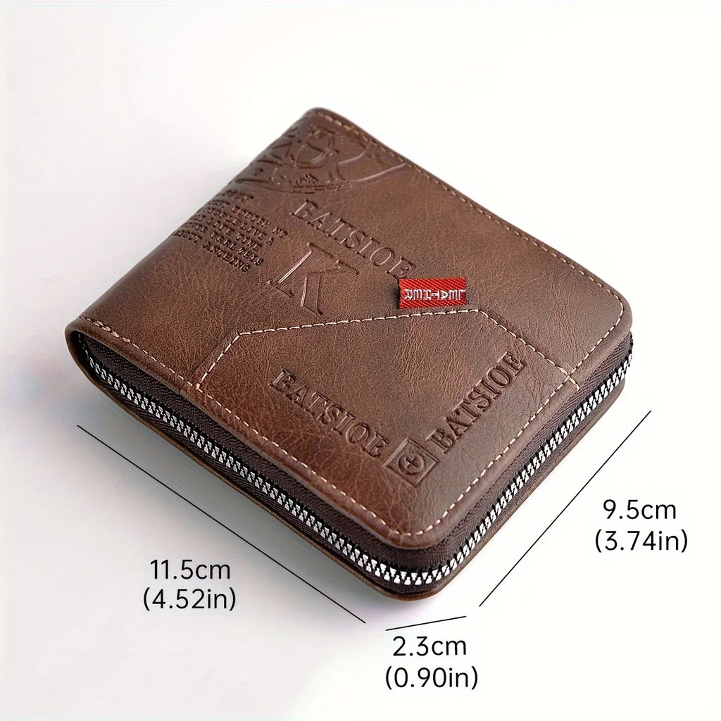 Men's Vintage PU Leather Wallet with Full Zip Closure