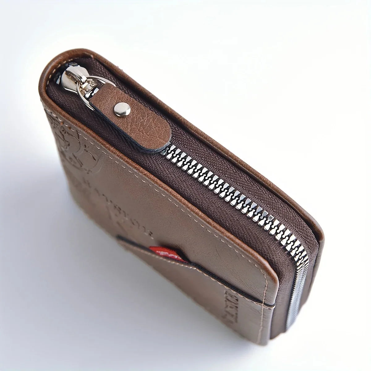 Men's Vintage PU Leather Wallet with Full Zip Closure Image