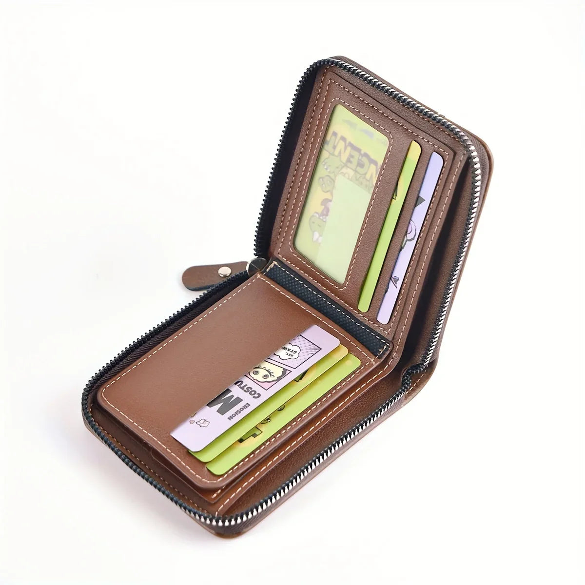 Men's Vintage PU Leather Wallet with Full Zip Closure
