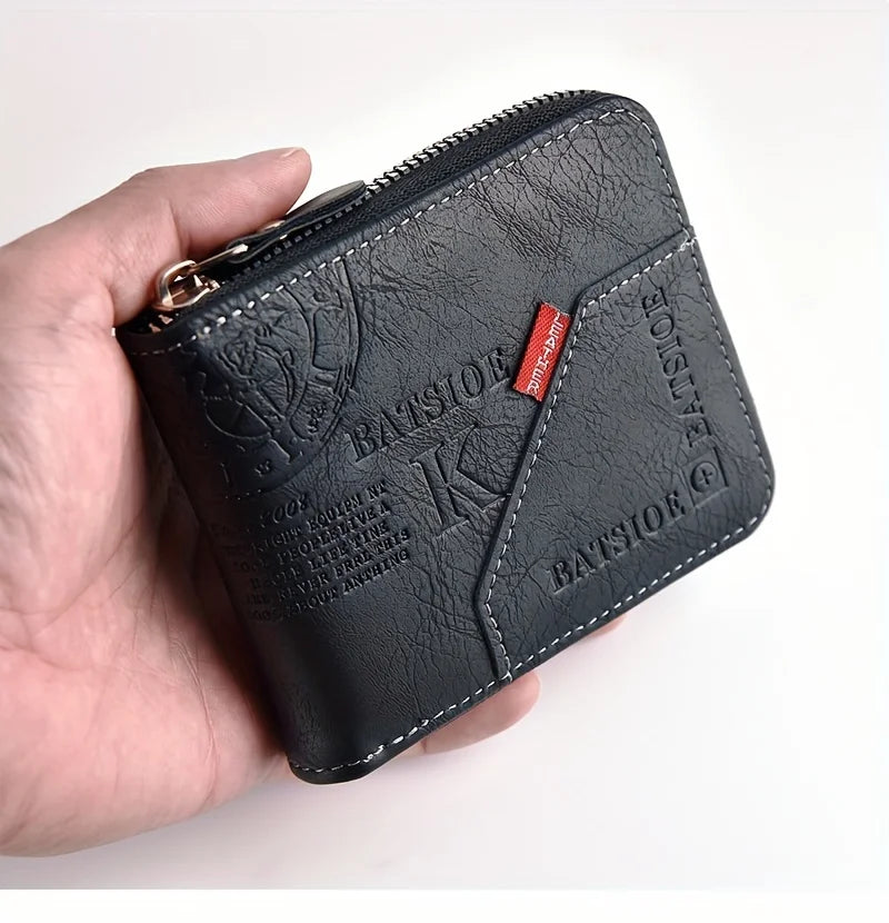 Men's Vintage PU Leather Wallet with Full Zip Closure