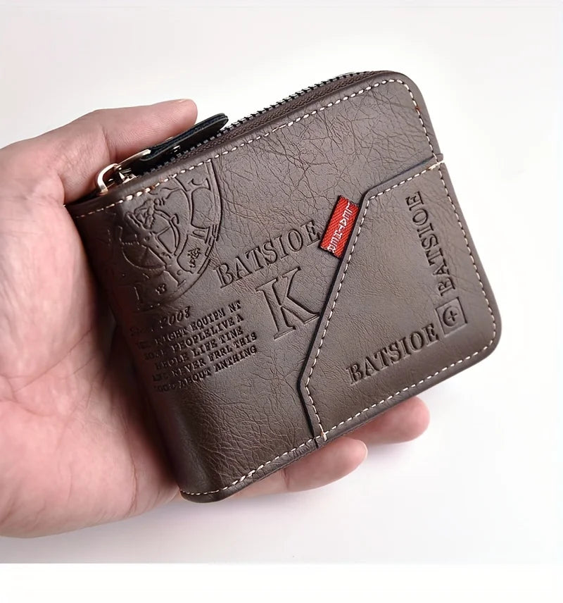 Men's Vintage PU Leather Wallet with Full Zip Closure