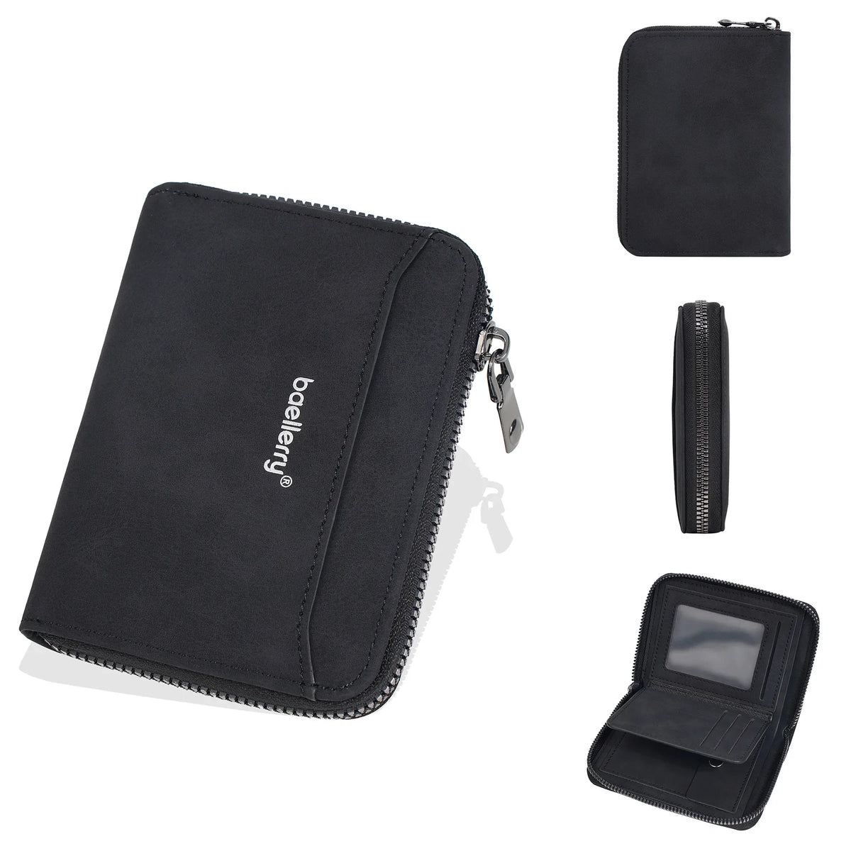 Compact Men's Wallet in Suede Effect PU Leather with Zip and Multifunction Card Holder