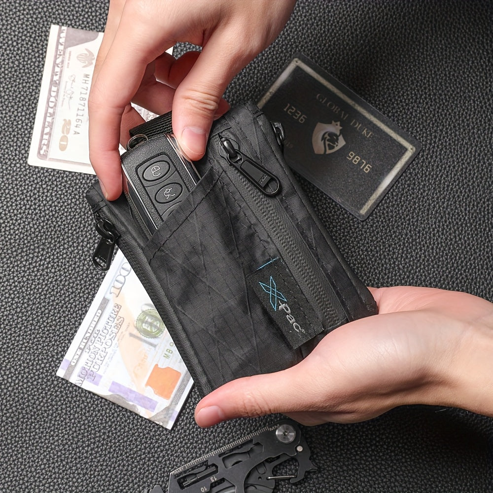 Men's Zip Wallet with 5 Pockets, Carabiner, EDC Size