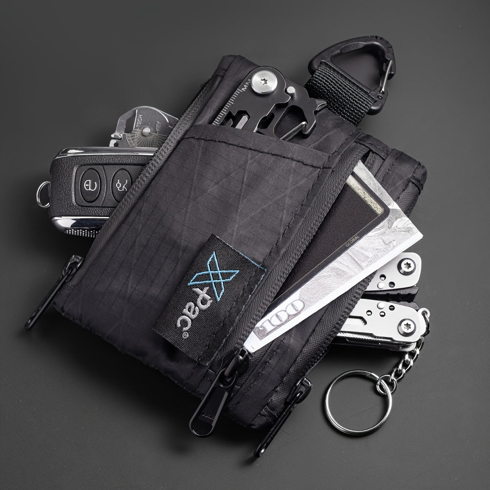 Men's Zip Wallet with 5 Pockets, Carabiner, EDC Size