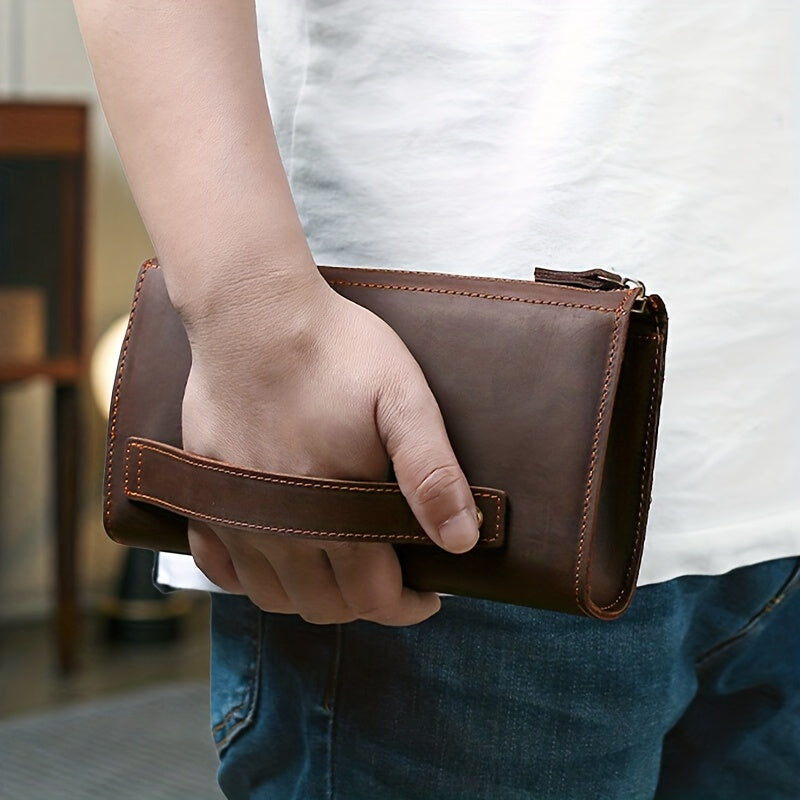 Men's Long Zippered Wallet in Crazy Horse Leather, 20.5 cm Image