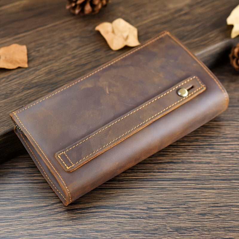 Men's Long Zippered Wallet in Crazy Horse Leather, 20.5 cm