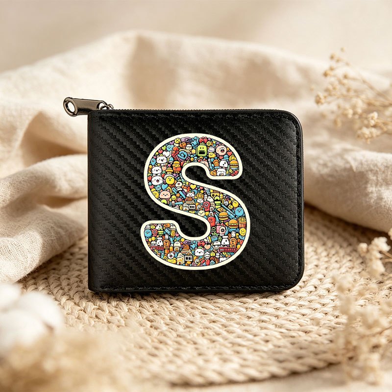 Black Zip Wallet with Graffiti Pattern for Students
