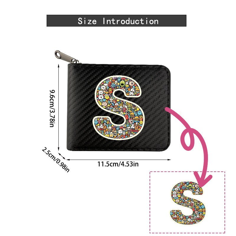 Black Zip Wallet with Graffiti Pattern for Students Image