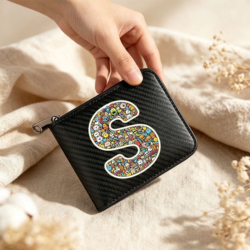 Black Zip Wallet with Graffiti Pattern for Students Image