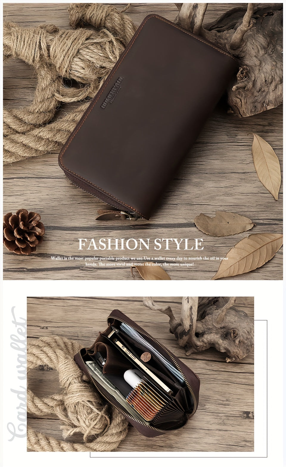 Men's Zip Around Wallet, Holds Thirteen Cards