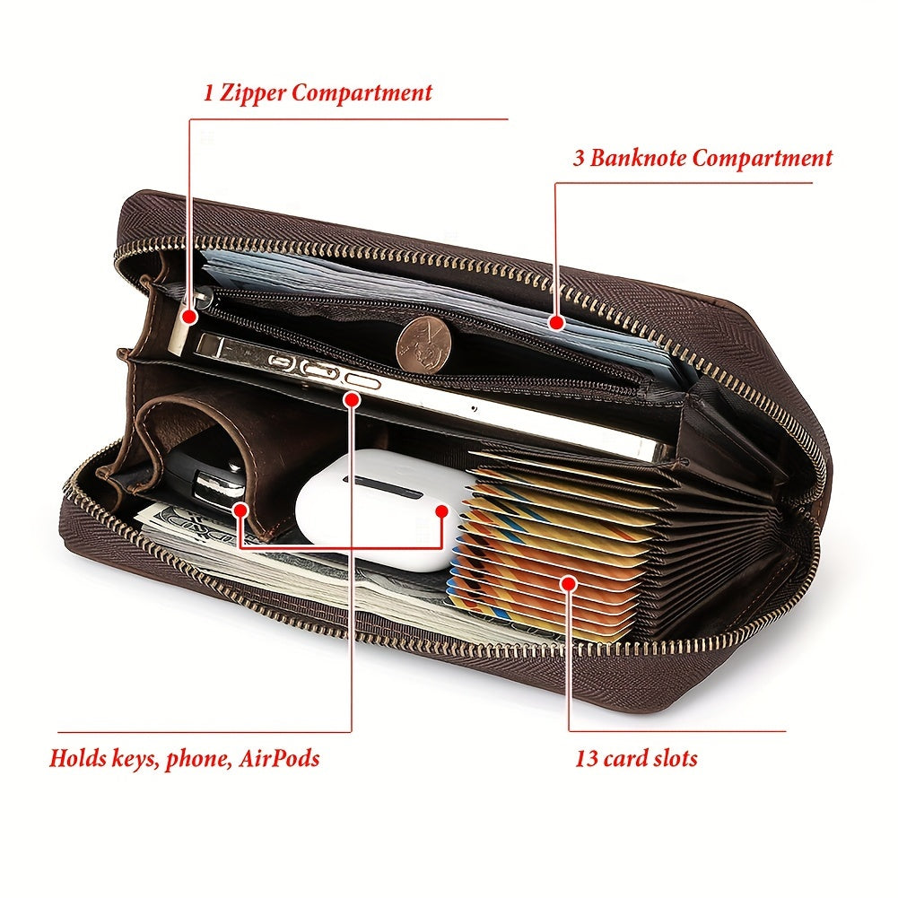 Men's Zip Around Wallet, Holds Thirteen Cards