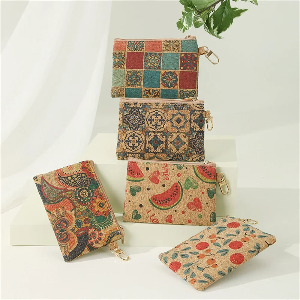 Unisex Compact Natural Cork Wallet with Coin Purse and Chain Image