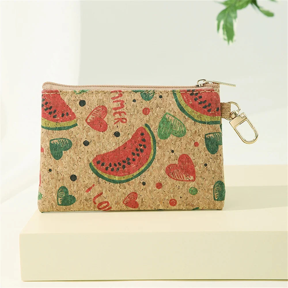 Unisex Compact Natural Cork Wallet with Coin Purse and Chain