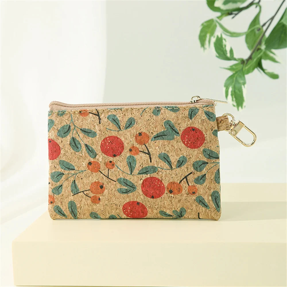 Unisex Compact Natural Cork Wallet with Coin Purse and Chain