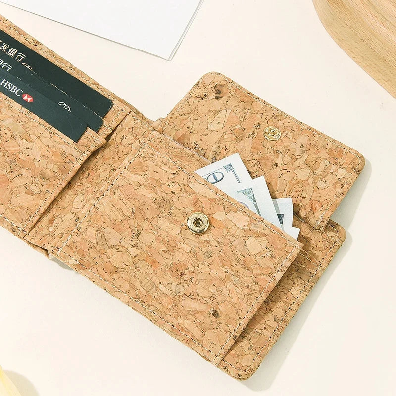Compact Foldable PU Cork Wallet with Unisex Card Holder
