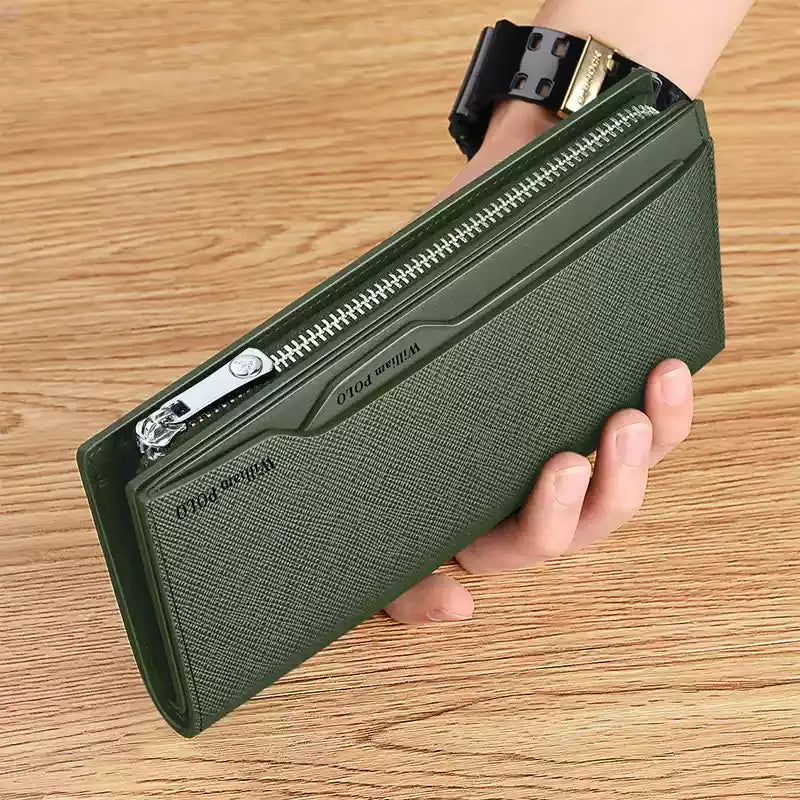 Men's Long Genuine Leather Multifunction Wallet with Zip and Large Phone Compartment