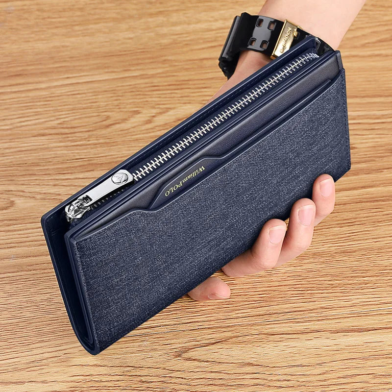 Men's Long Genuine Leather Multifunction Wallet with Zip and Large Phone Compartment