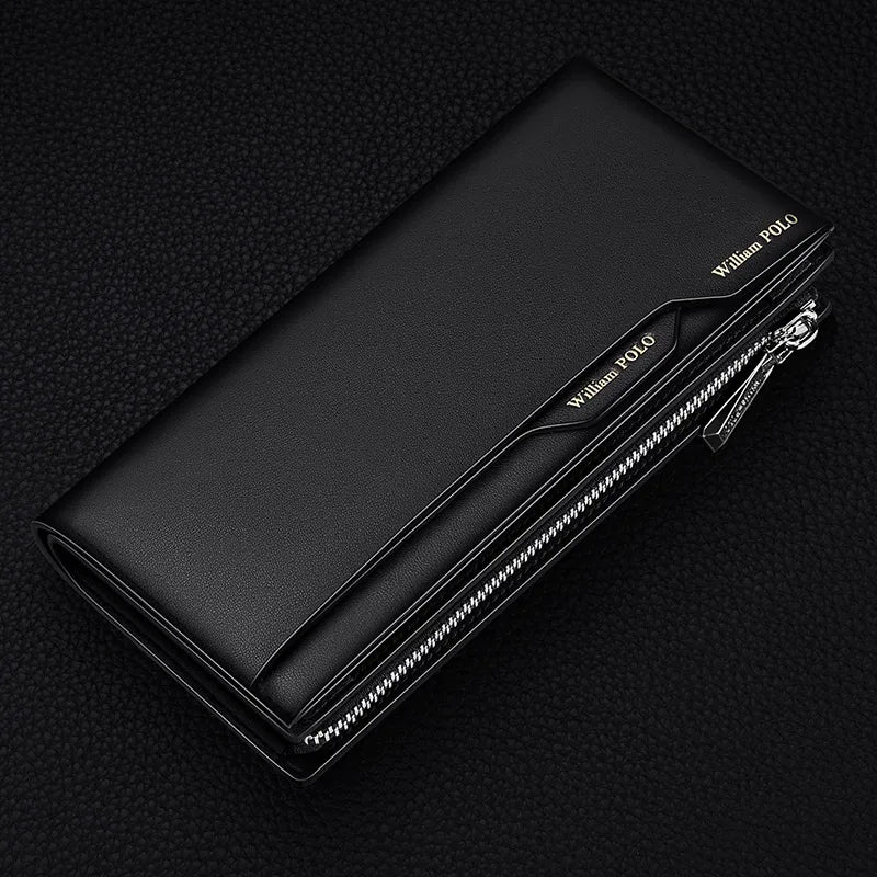 Men's Long Genuine Leather Multifunction Wallet with Zip and Large Phone Compartment