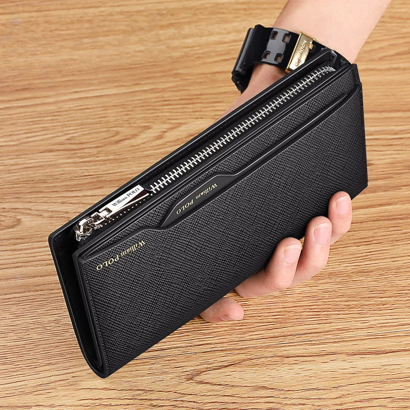 Men's Long Genuine Leather Multifunction Wallet with Zip and Large Phone Compartment