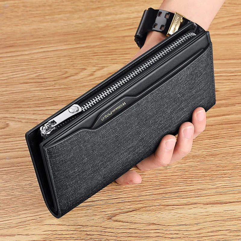 Men's Long Genuine Leather Multifunction Wallet with Zip and Large Phone Compartment