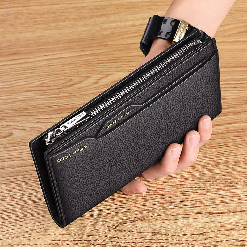 Men's Long Genuine Leather Multifunction Wallet with Zip and Large Phone Compartment Image