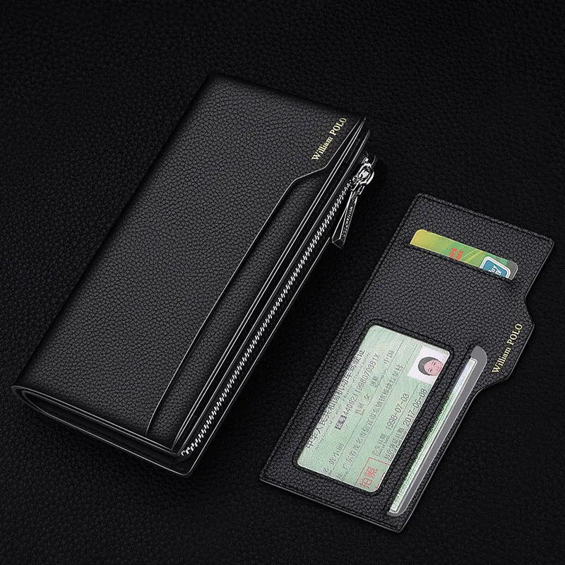 Men's Long Genuine Leather Multifunction Wallet with Zip and Large Phone Compartment