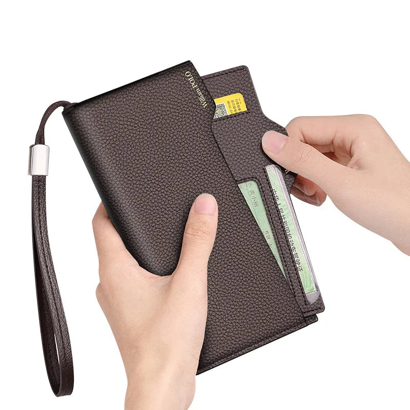 Men's Long Genuine Leather Multifunction Wallet with Zip and Large Phone Compartment