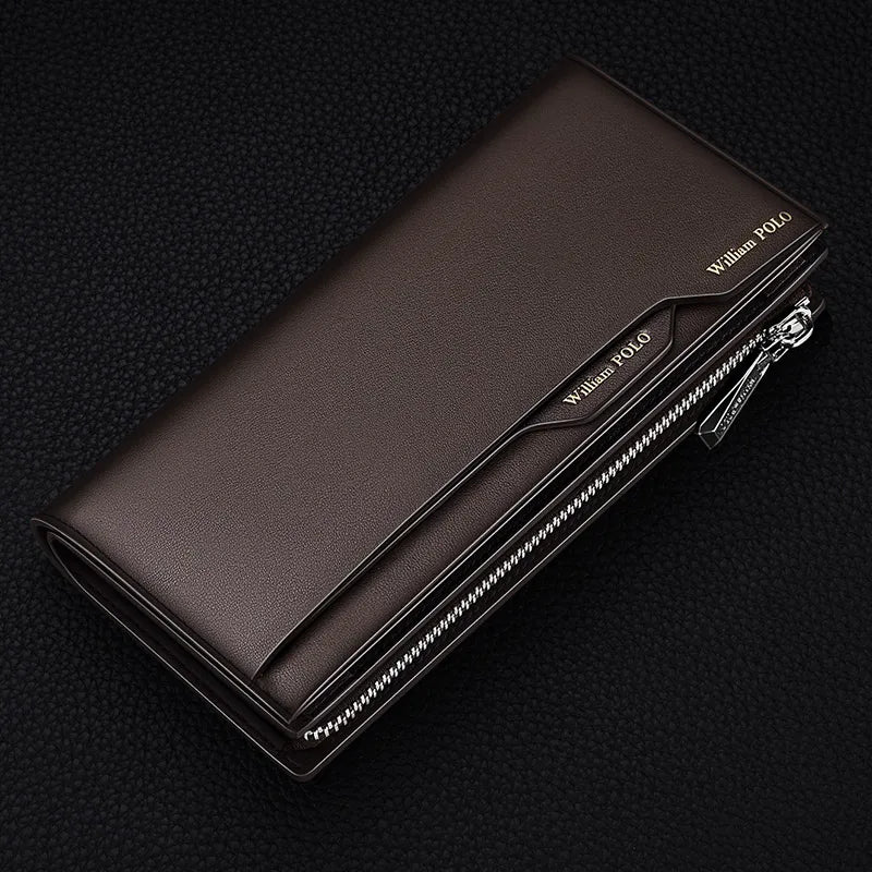 Men's Long Genuine Leather Multifunction Wallet with Zip and Large Phone Compartment