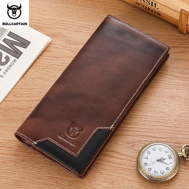 Men's Genuine Leather RFID Long Wallet with Phone Compartment and Large Capacity