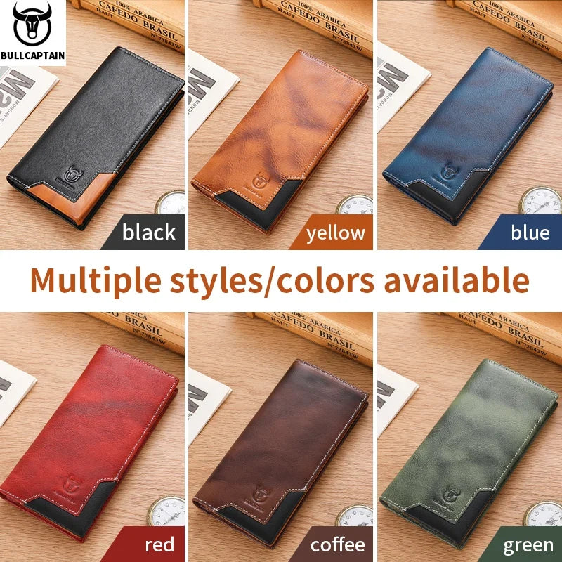 Men's Genuine Leather RFID Long Wallet with Phone Compartment and Large Capacity