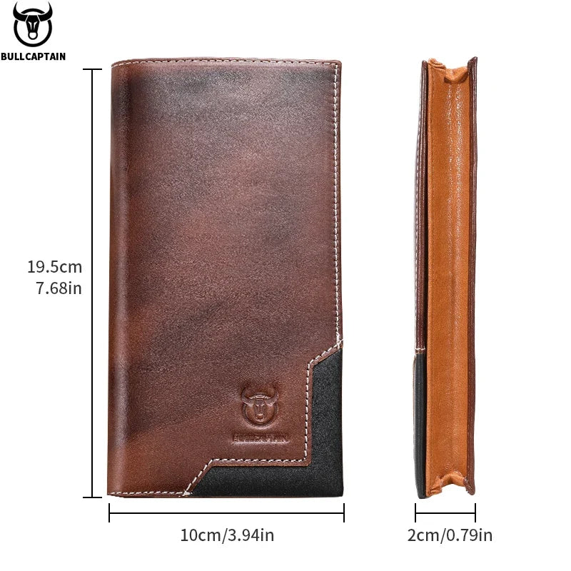 Men's Genuine Leather RFID Long Wallet with Phone Compartment and Large Capacity