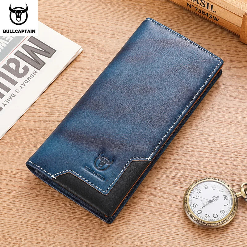 Men's Genuine Leather RFID Long Wallet with Phone Compartment and Large Capacity