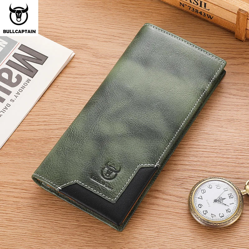 Men's Genuine Leather RFID Long Wallet with Phone Compartment and Large Capacity