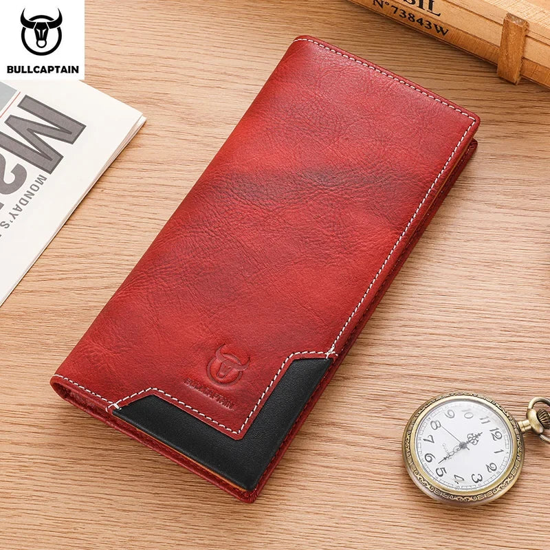 Men's Genuine Leather RFID Long Wallet with Phone Compartment and Large Capacity