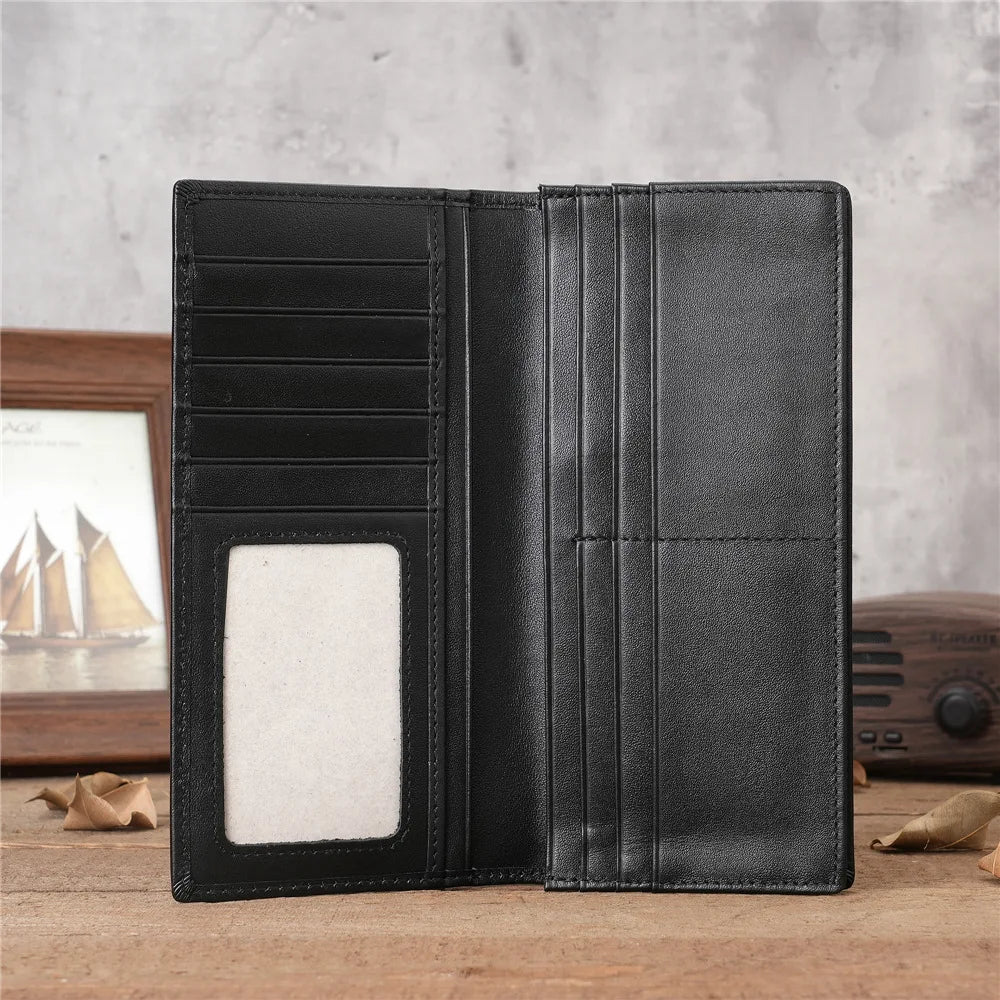 Men's Long Genuine Leather RFID Wallet with Card Holder and Zippered Coin Pocket Image