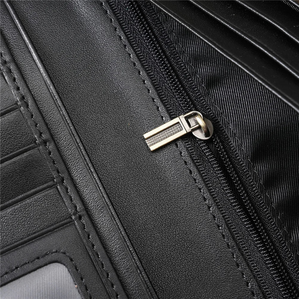 Men's Long Genuine Leather RFID Wallet with Card Holder and Zippered Coin Pocket Image