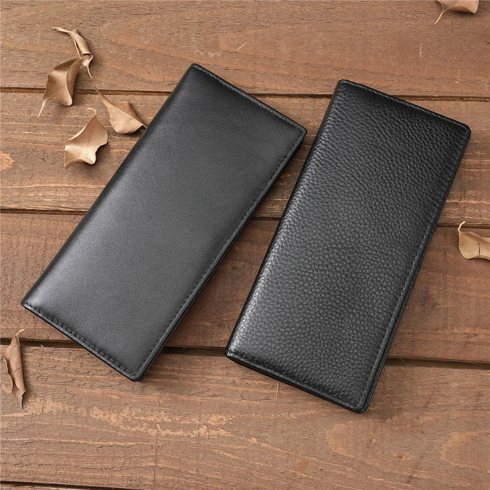Men's Long Genuine Leather RFID Wallet with Card Holder and Zippered Coin Pocket
