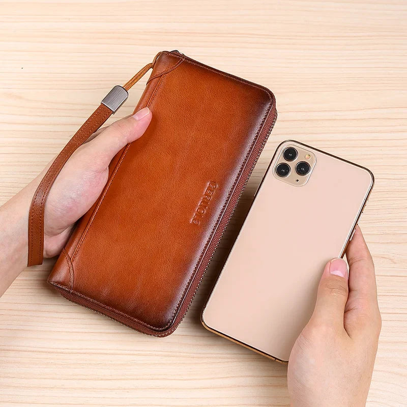 Men's Long Genuine Leather Wallet with Zip, Large Capacity and RFID Protection Image