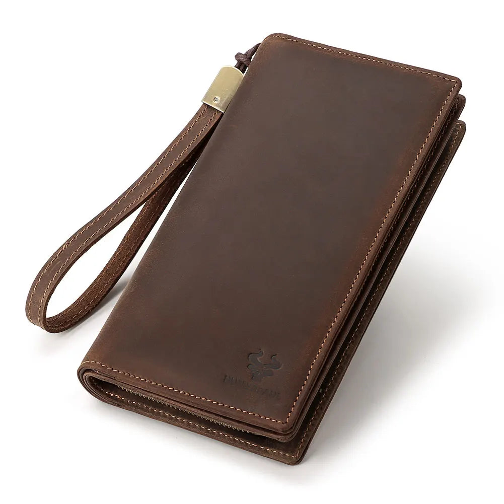 Men's Long Genuine Leather Wallet with RFID, Zip, and Phone Compartment