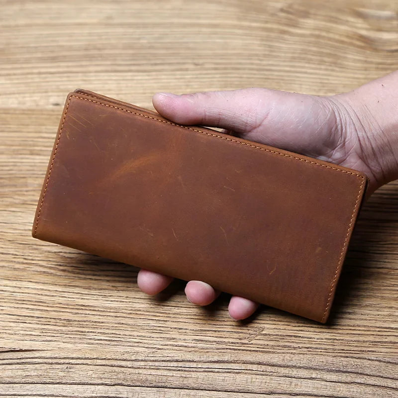 Men's Vintage Genuine Leather Long Wallet with Card Holder and Phone Compartment