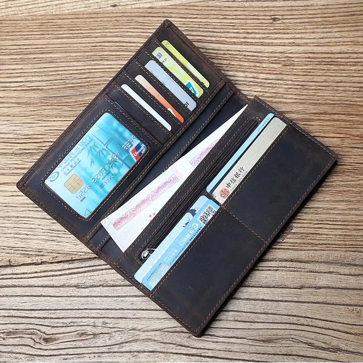 Men's Vintage Genuine Leather Long Wallet with Card Holder and Phone Compartment Image