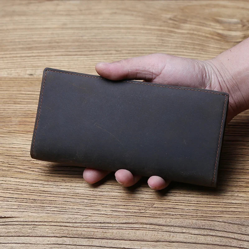 Men's Vintage Genuine Leather Long Wallet with Card Holder and Phone Compartment