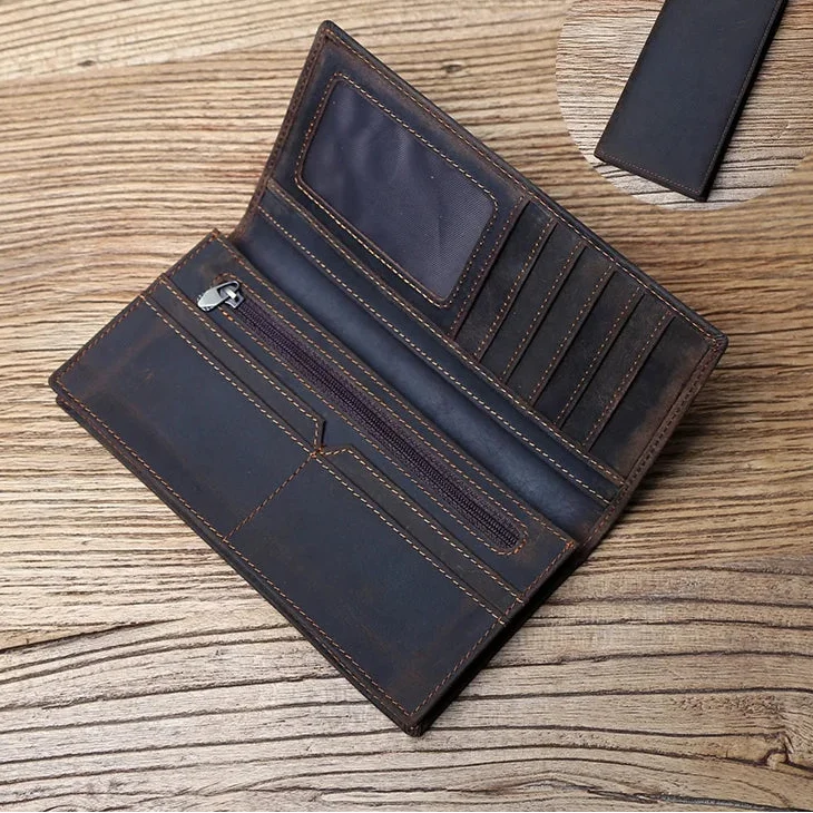 Men's Vintage Genuine Leather Long Wallet with Card Holder and Phone Compartment Image