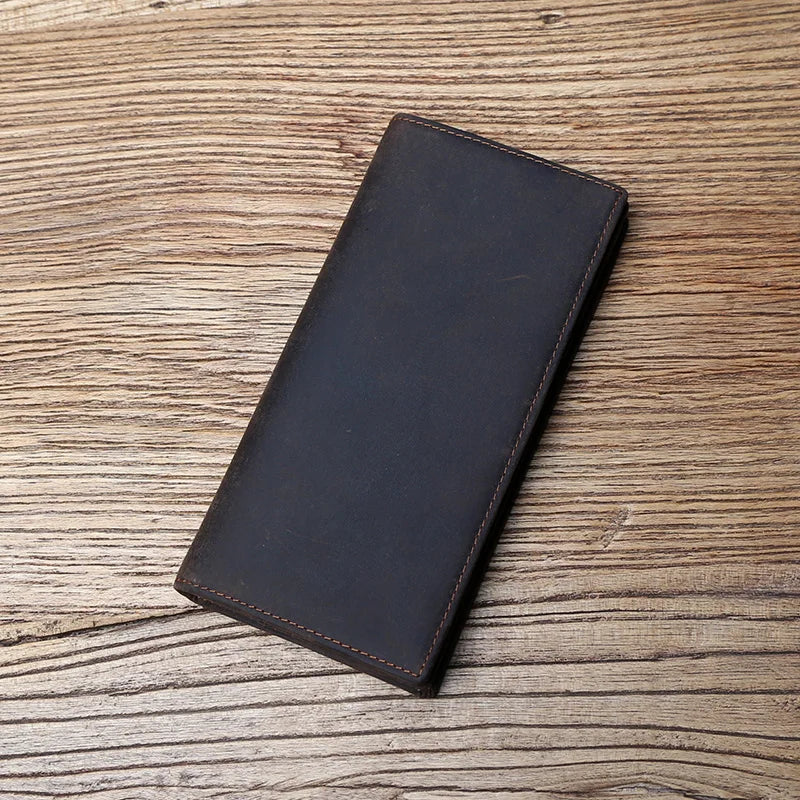Men's Vintage Genuine Leather Long Wallet with Card Holder and Phone Compartment