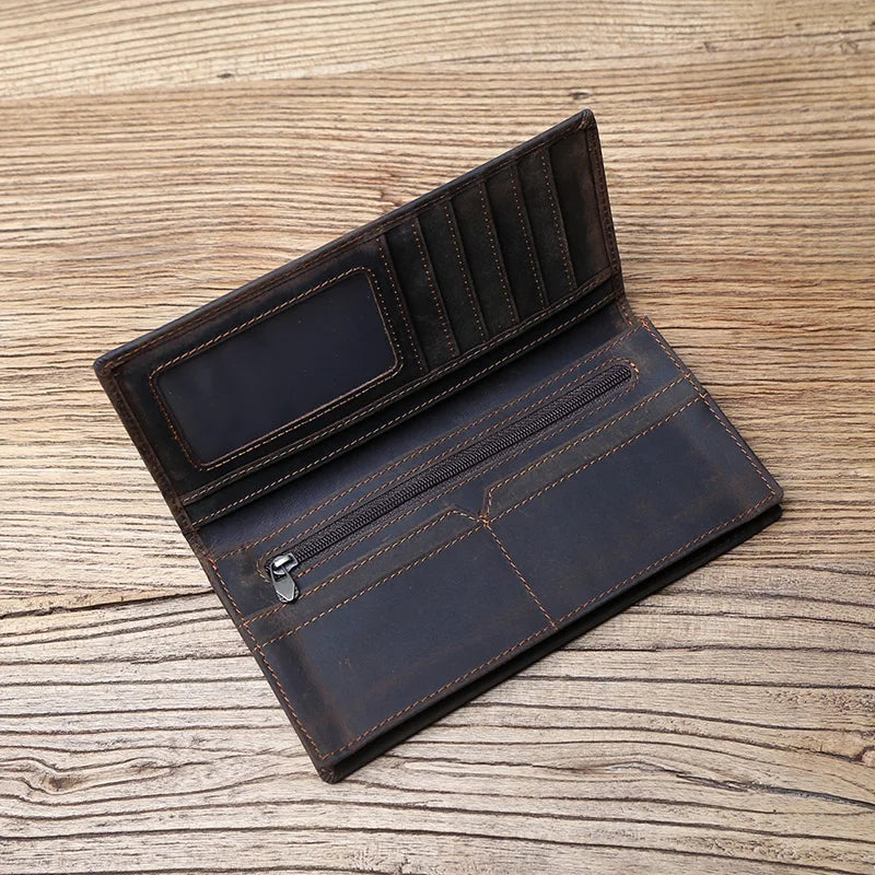 Men's Vintage Genuine Leather Long Wallet with Card Holder and Phone Compartment