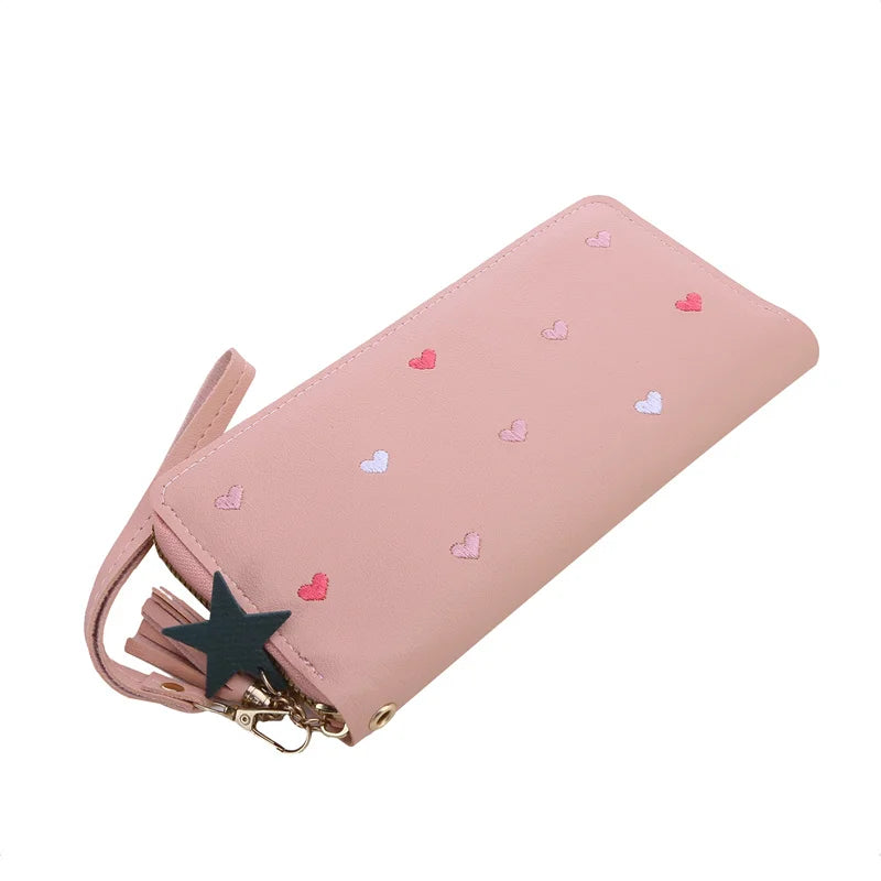 Long Women's Wallet in Soft PU Leather with Heart Patterns